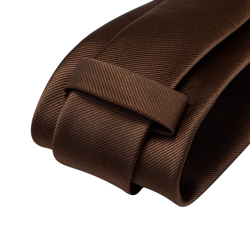 GUSLESON Brand Men's Wedding Solid Tie Sets Dark Brown Ties for Men Formal Necktie With Cufflinks and Pocket Square (0789-22) - Image 3